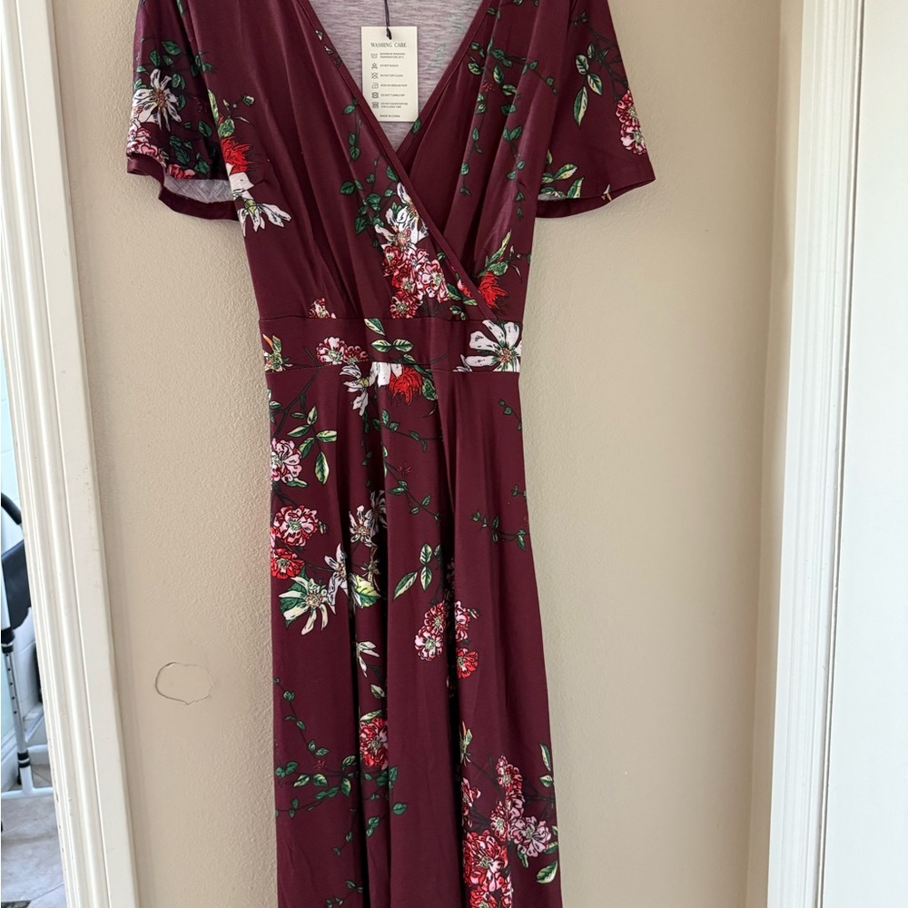 Floral Burgundy Wrap Dress